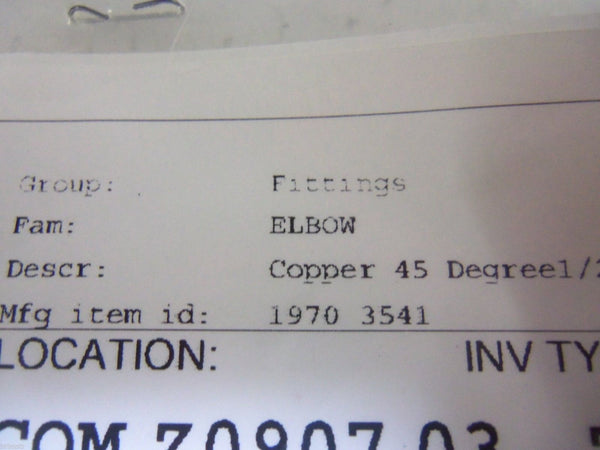 1970 3541 FITTINGS, ELBOW COPPER 45 DEGREE 1/2" C&C SIZE NSNP