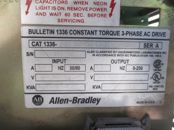 ALLEN BRADLEY 1336-B005-EAD-FA2-L2-S1 SER. A 380/415/460V 9.2A NSNP
