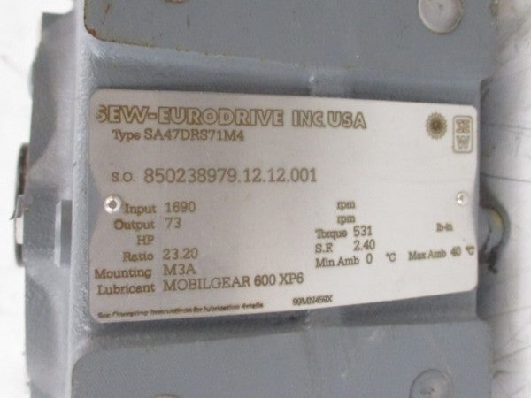 SEW-EURODRIVE B440S069N085UL 277/480V 2.05/1.19A (AS PICTURED) UNMP