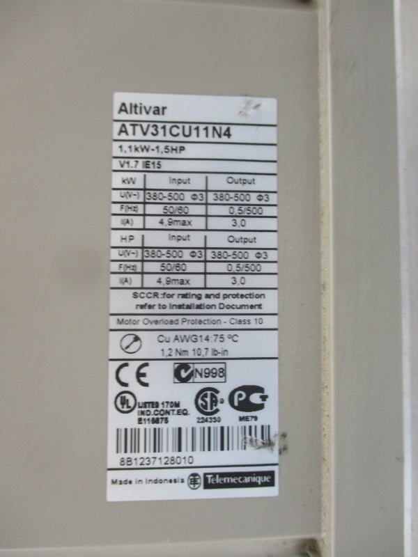 TELEMECANIQUE ATV31CU11N4 380-500V 4.9A NSNP