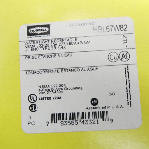 HUBBELL HBL67W82 277/480V 20A NSMP