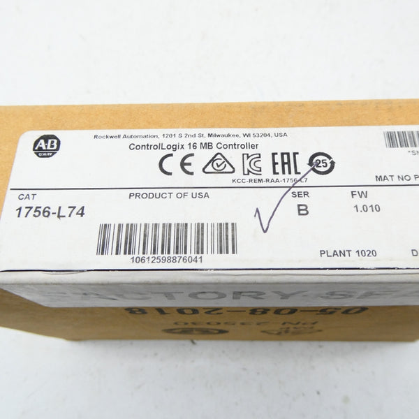 ALLEN BRADLEY 1756-L74 SER. B F/W 1.010 DATE: 2018 NSFS