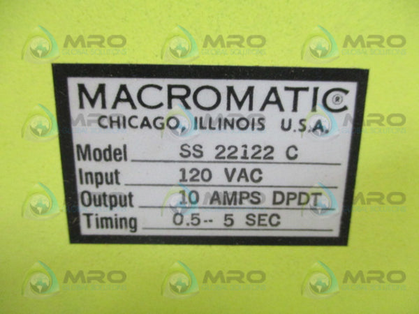 MACROMATIC SS22122C SOLID STATE TIME DELAY RELAY .05-5 SEC. NSMP