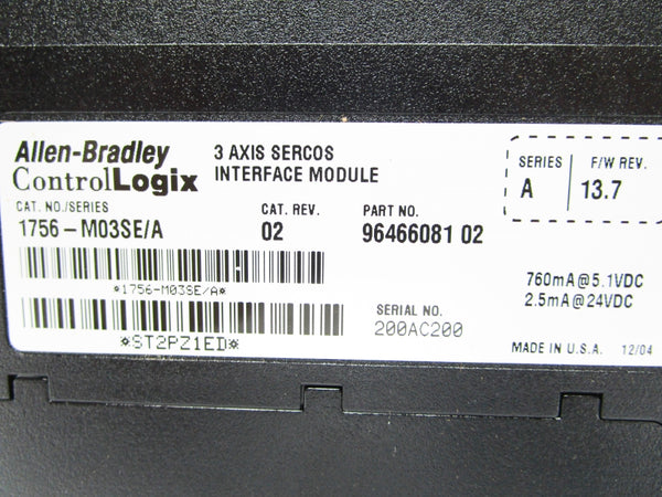 ALLEN BRADLEY 1756-M03SE SER. A F/W 13.7 NSMP