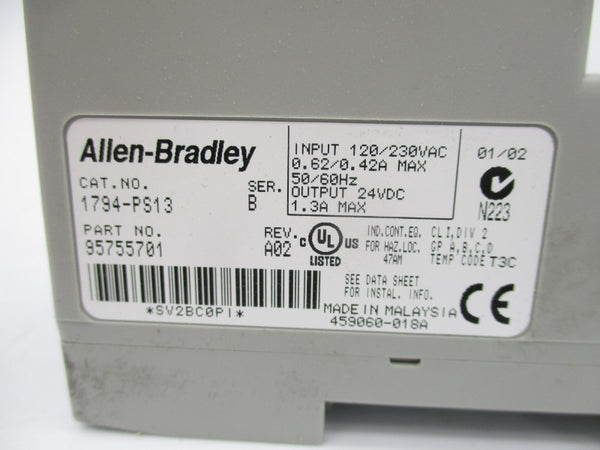 ALLEN BRADLEY 1794-PS13 SER. B 120/230VAC 0.62/0.42A REV. A02 NSMP