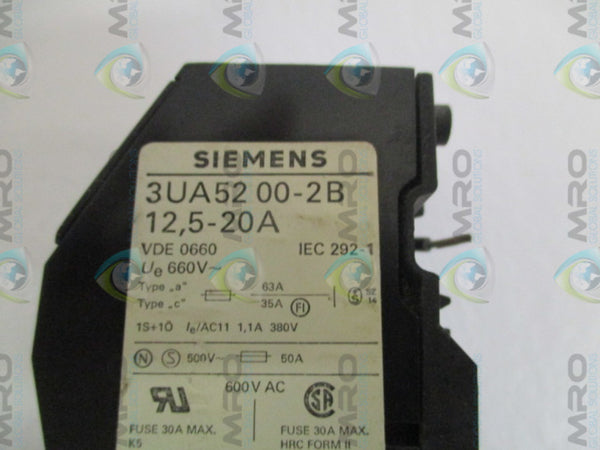 SIEMENS 3UA5200-2B SOLID STATE OVERLOAD RELAY 12.5-20A  UNMP
