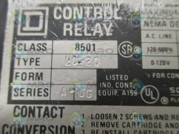 SQUARE D 8501-LO-20 CONTROL RELAY 120V UNMP