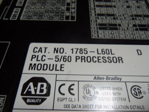 ALLEN BRADLEY 1785-L60L SER. D F/W B PROCESSOR MODULE UNMP