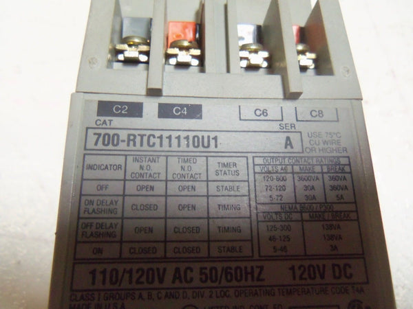 ALLEN BRADLEY 700-RTC111OU1 SERIES A SOLID STATE TIMING RELAY UNMP