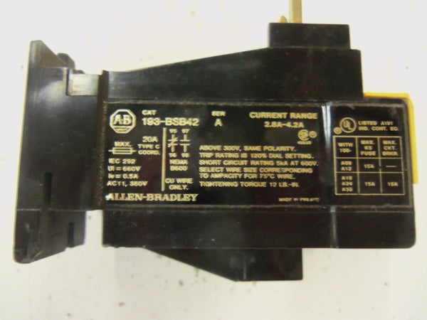 ALLEN BRADLEY 193-BSB42 SER A OVERLOAD RELAY 2.8A-4.2A UNMP