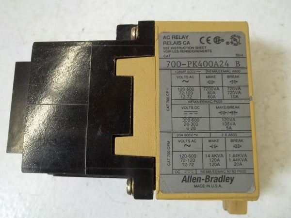 ALLEN BRADLEY 700-PK400A24 SER.B RELAY 24V UNMP