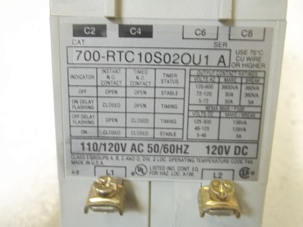 ALLEN BRADLEY 700-RTC10S02OU1 SER.A TIMING RELAY 120DC UNMP