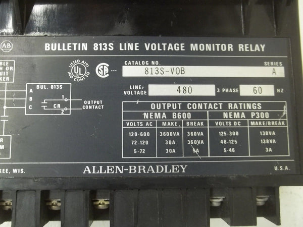ALLEN BRADLEY 813S-V0B SER.A LINE VOLTAGE MONITOR RELAY UNMP