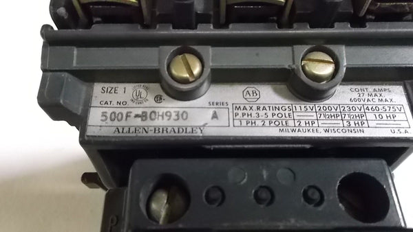 ALLEN BRADLEY RELAY 500F-BOH930 SERIES A UNMP