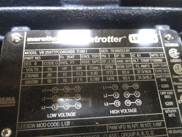 LEESON 254TTFCD6026 230/460-190/380V 37.5/18.8-31.5/15.7A NSMP