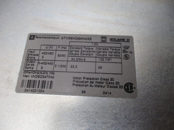 TELEMECANIQUE ATV58HD64N4XZ 400/460V 84.3/84.8A NSNP