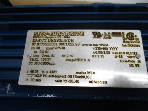 SEW-EURODRIVE KA47/TDRN90L4/DH 230/460V 6.00/3.00A NSNP
