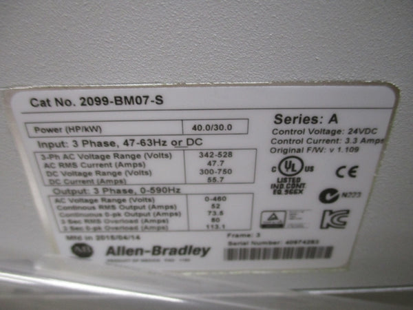ALLEN BRADLEY 2099-BM07-S SER. A F/W 1.109 342-528V 47.7A NSMP