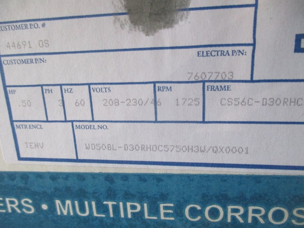 ELECTRA-GEAR W050BL-D30RH0C5750H3W/QX0001 7607703 208-230V 1.6A NSMP