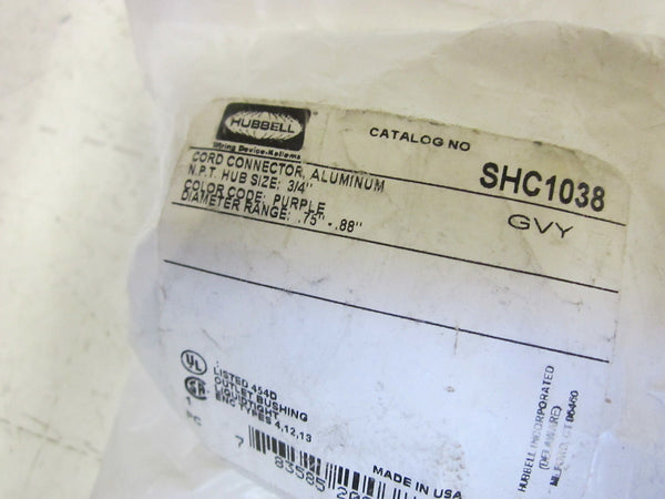 HUBBELL SHC1038 ALUMINUM CORD CONNECTOR 3/4" NSMP