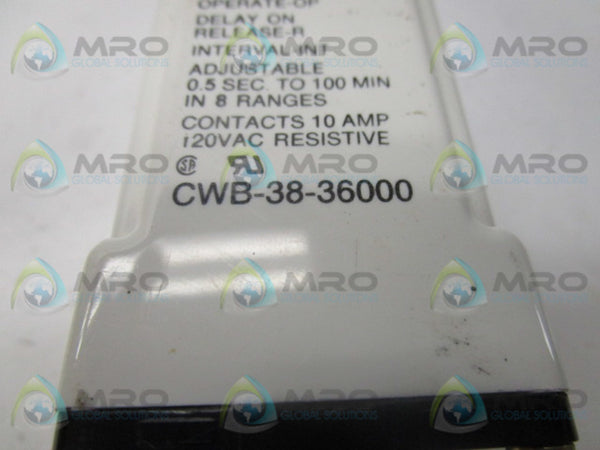 POTTER & BRUMFIELD CWB-38-36000 0.5 SEC.-100 MIN TIME DELAY RELAY  UNMP