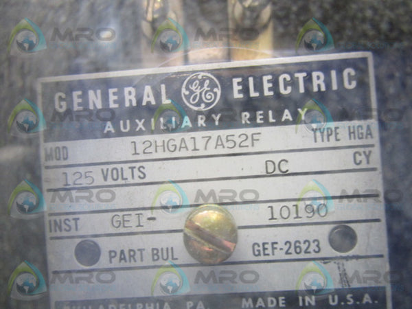 GENERAL ELECTRIC 12HGA17A52F AUXILIARY RELAY 125VDC  UNMP