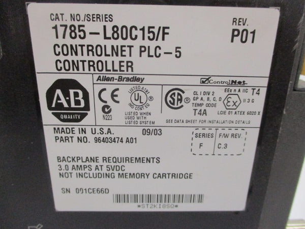 ALLEN BRADLEY 1785-L80C15 SER. F REV. P01 5VDC 3A (NO KEY) UNMP