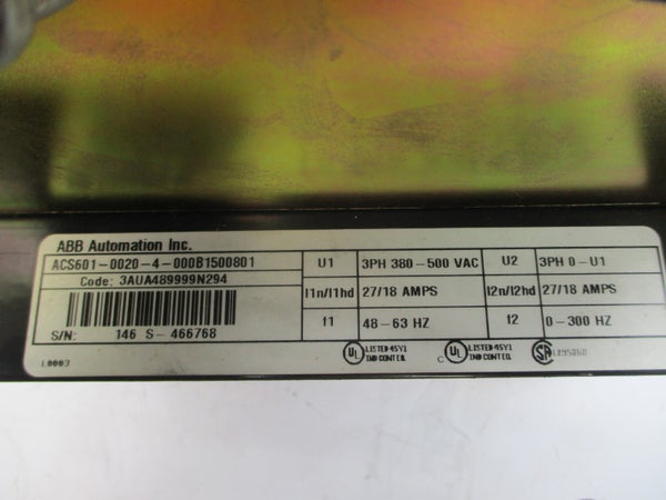 ABB AUTOMATION ACS601-0020-4-000B1500801 380-500VAC 27/18A UNMP