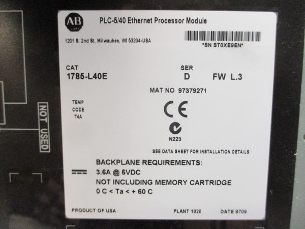 ALLEN BRADLEY 1785-L40E SER. D F/W L.3 5VDC 3.6A REMAN