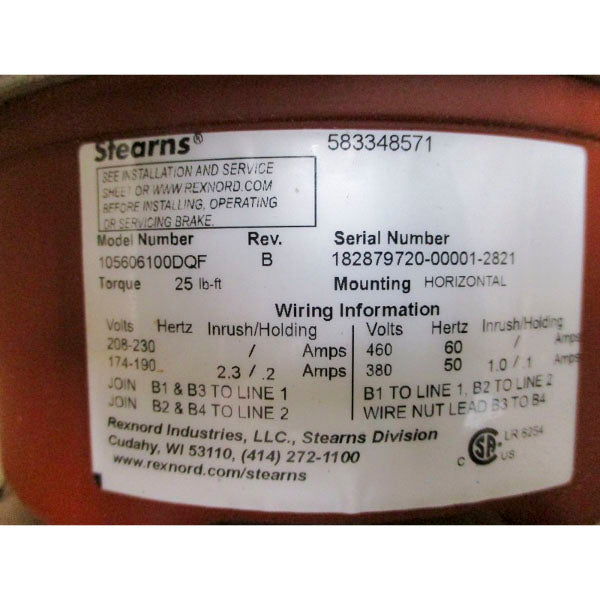 ELECTRA GEAR EL8325073.00 EL-TM832-50-R-140(SP) W/ STEARNS 105606100DQF BRAKE NSMP