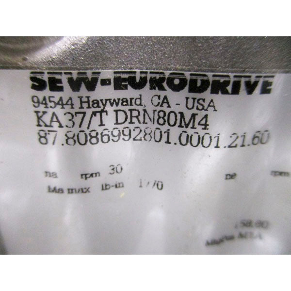 SEW-EURODRIVE KA37/TDRN80M4 230/460V 3.10/1.56A NSMP