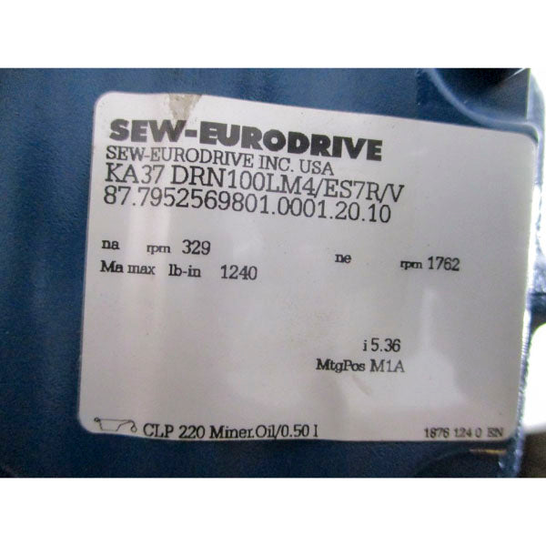 SEW-EURODRIVE KA37DRN100LM4/ES7R/V 230/460V 8.40/4.20A NSMP
