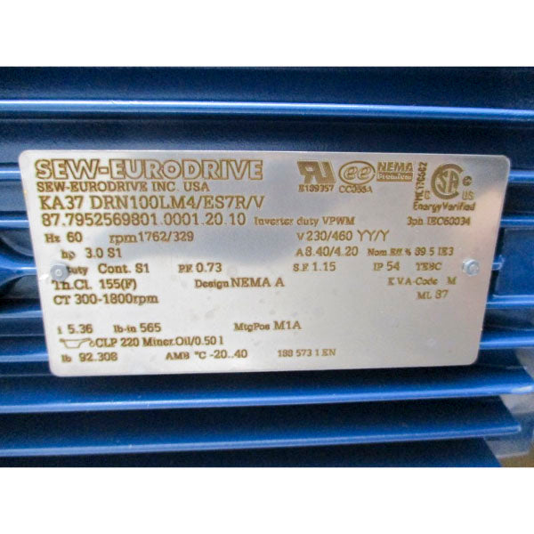 SEW-EURODRIVE KA37DRN100LM4/ES7R/V 230/460V 8.40/4.20A NSMP