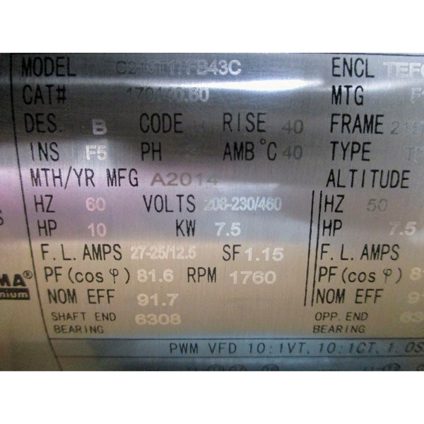 LEESON 170140.60 C215T17FB43C 208-230/460V 27-25/12.5A NSMP