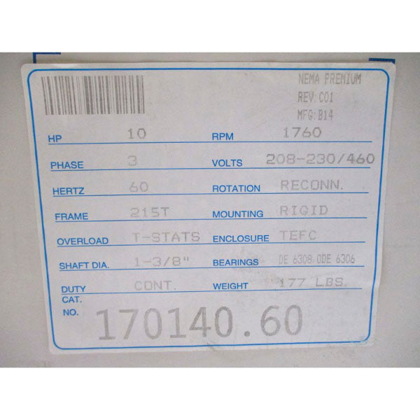 LEESON 170140.60 C215T17FB43C 208-230/460V 27-25/12.5A NSMP