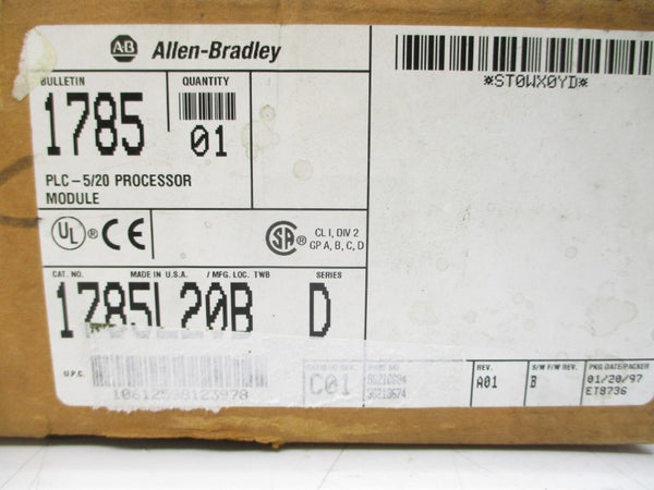 ALLEN BRADLEY 1785-L20B SER. D F/W B 5VDC 2.3A REV. A01 NSMP
