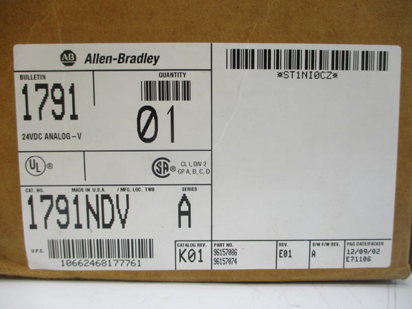 ALLEN BRADLEY 1791-NDV SER. A F/W A 24VDC REV. E01 NSMP
