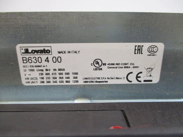 LOVATO B630400 220-240VAC/DC 800A NSNP