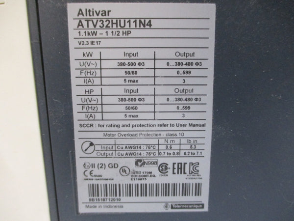 SCHNEIDER ELECTRIC ATV32HU11N4 380-500V 5A UNMP