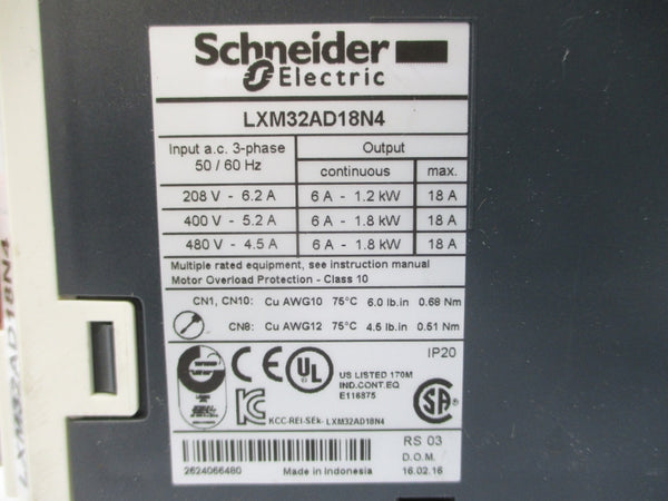 SCHNEIDER ELECTRIC LXM32AD18N4 480VAC 18A UNMP