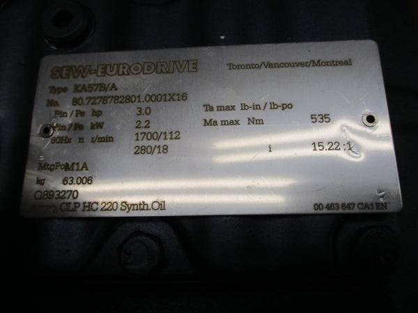 SEW-EURODRIVE KA57BDRE100L4/MM22 KA57B/A 380-500V 4.30A NSNP