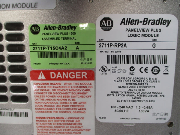 ALLEN BRADLEY 2711P-T15C4A2 SER. B 100-240VAC 1.3-0.65A NSNP