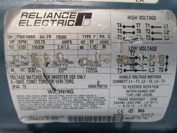 RELIANCE ELECTRIC P56X1426H 115/230V 2.4/1.2A NSNP