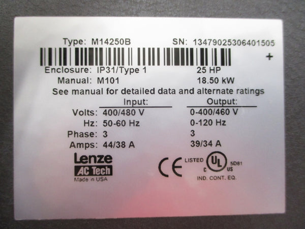 LENZE M14250B 400/480V 44/38A UNMP