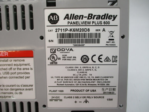 ALLEN BRADLEY 2711P-K6M20D8 SER. A 24VDC NSMP