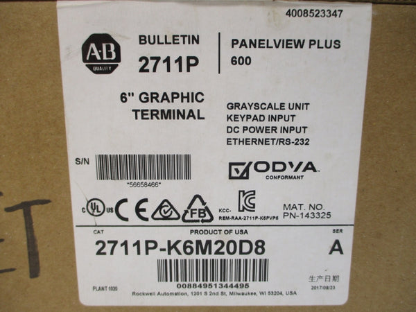 ALLEN BRADLEY 2711P-K6M20D8 SER. A 24VDC NSMP