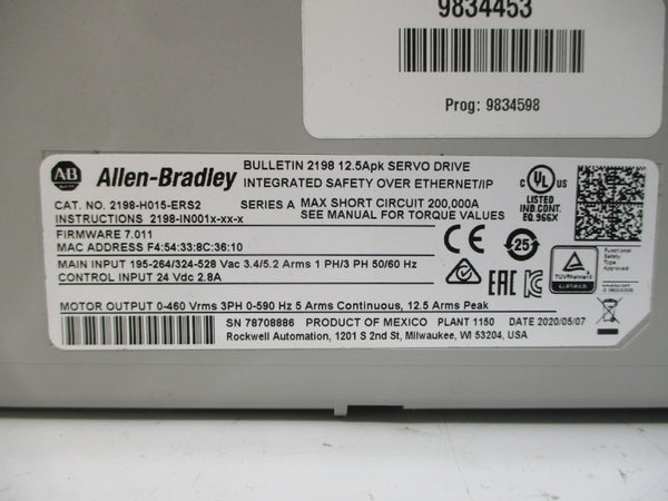 ALLEN BRADLEY 2198-H015-ERS2 SER. A F/W 7.011 195-264/324-528VAC NSMP