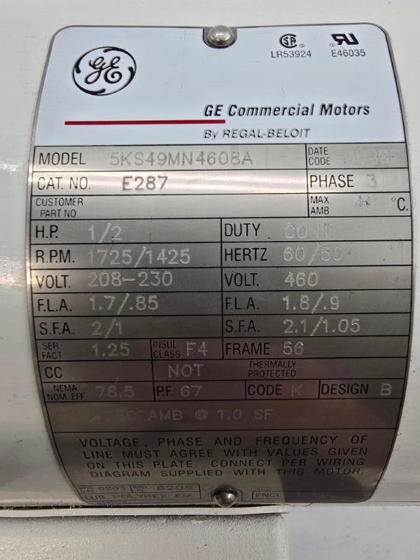 GENERAL ELECTRIC 5KS49MN4608A E287 460V 1.8/.9A NSNP