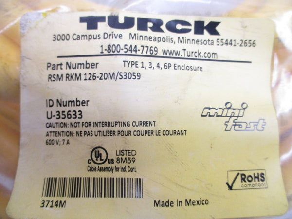 TURCK RSM RKM 126-20M/S3059 600V 7A NSMP