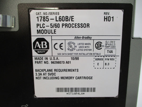 ALLEN BRADLEY 1785-L60B SER. E F/W B.3 5VDC 3.3A REV. H01 UNMP